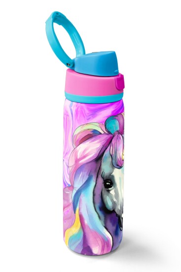 Coral High Pembe Unıcorn Desenli Pipetli ve Direkt İçim Çelik Termos 800 ml 38523 - 2