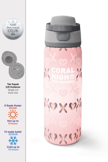 Coral High Pudra Desenli Pipetli ve Direkt İçim Çelik Termos 800 ml 38594 - Coral High