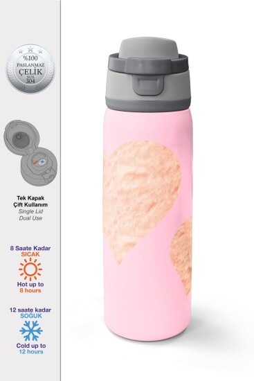 Coral High Pudra Kalp Desenli Pipetli ve Direkt İçim Çelik Termos 800 ml 38592 - Coral High