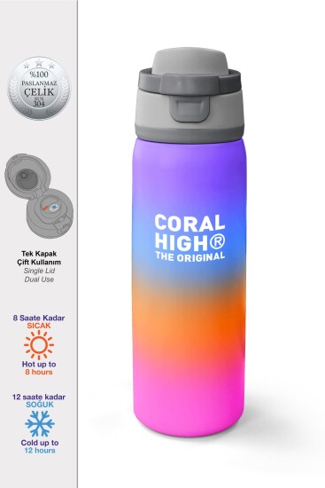 Coral High Renk Geçişli Desenli Pipetli ve Direkt İçim Çelik Termos 800 ml 38536 
