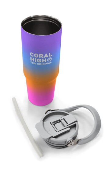 Coral High Renk Geçişli Desenli Pipetli ve Direkt İçim Çelik Termos 900 ml 38715 - 8