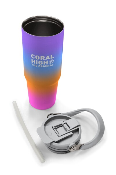 Coral High Renk Geçişli Desenli Pipetli ve Direkt İçim Çelik Termos 900 ml 38715 - 8