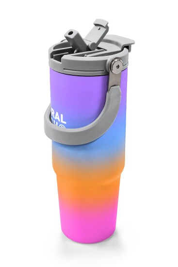Coral High Renk Geçişli Desenli Pipetli ve Direkt İçim Çelik Termos 900 ml 38715 - 2