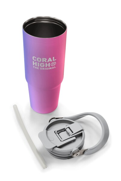 Coral High Renk Geçişli Desenli Pipetli ve Direkt İçim Çelik Termos 900 ml 38726 - 8