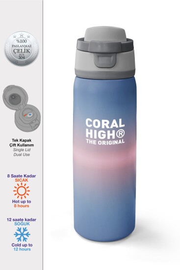 Coral High Renk Geçişli Pipetli ve Direkt İçim Çelik Termos 800 ml 38559 - Coral High