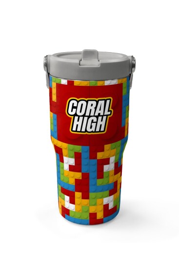 Coral High Renkli Blok Desenli Katlanır Ağızlıklı Çelik Termos 600 ml 38917 - 2