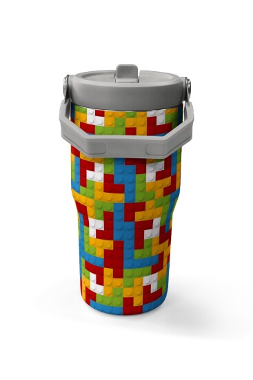 Coral High Renkli Blok Desenli Katlanır Ağızlıklı Çelik Termos 600 ml 38917 - 5