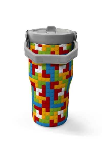 Coral High Renkli Blok Desenli Katlanır Ağızlıklı Çelik Termos 600 ml 38917 - 5