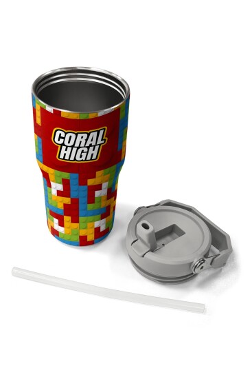 Coral High Renkli Blok Desenli Katlanır Ağızlıklı Çelik Termos 600 ml 38917 - 7
