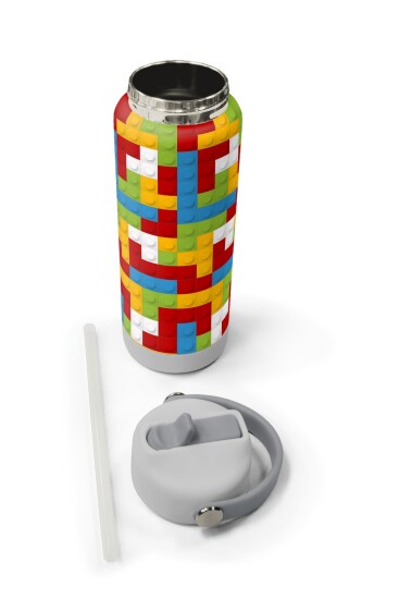 Coral High Renkli Blok Desenli Katlanır Ağızlıklı Çelik Termos 650 ml 38392 - 5