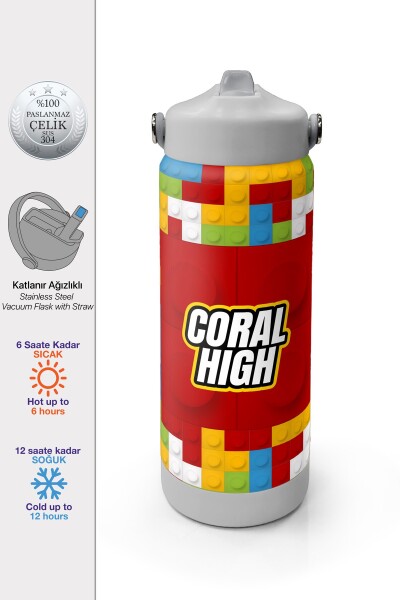 Coral High Renkli Blok Desenli Katlanır Ağızlıklı Çelik Termos 650 ml 38392 - 1