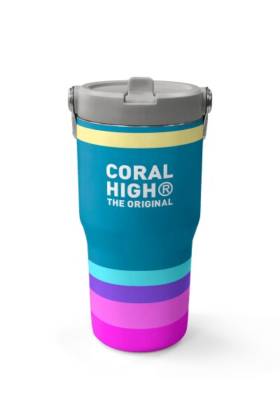 Coral High Renkli Çizgi Desenli Katlanır Ağızlıklı Çelik Termos 600 ml 38910 - 2