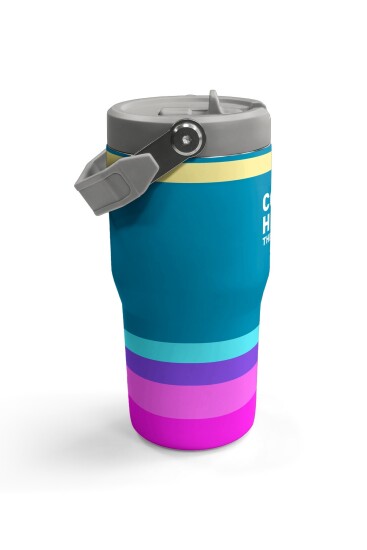 Coral High Renkli Çizgi Desenli Katlanır Ağızlıklı Çelik Termos 600 ml 38910 - 4