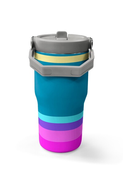Coral High Renkli Çizgi Desenli Katlanır Ağızlıklı Çelik Termos 600 ml 38910 - 5