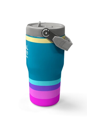 Coral High Renkli Çizgi Desenli Katlanır Ağızlıklı Çelik Termos 600 ml 38910 - 6