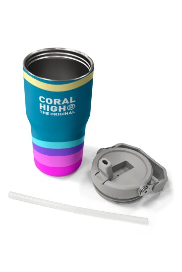Coral High Renkli Çizgi Desenli Katlanır Ağızlıklı Çelik Termos 600 ml 38910 - 7