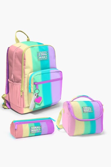 Coral High Renkli Çizgili Desenli 3’lü Okul Çanta Seti SET0123630 
