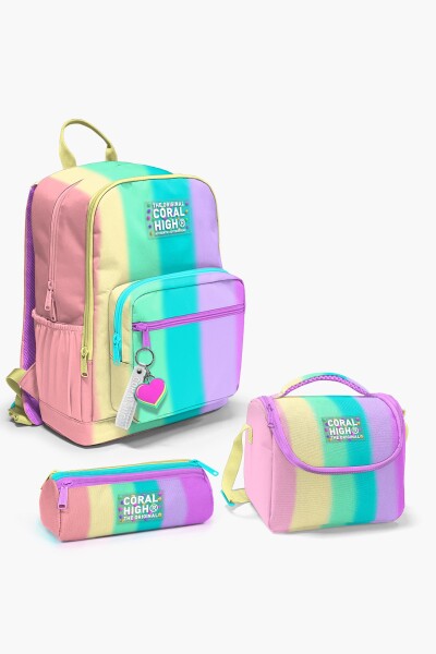 Coral High Renkli Çizgili Desenli 3’lü Okul Çanta Seti SET0123630 - 1