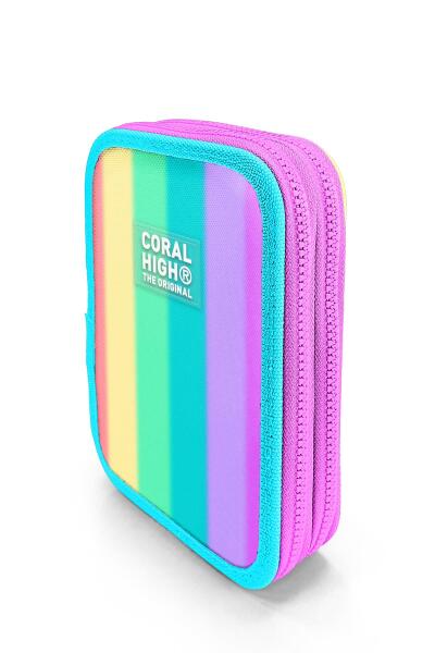 Coral High Renkli Çizgili Desenli Çift Katlı Kalem Çanta 11130 - 2