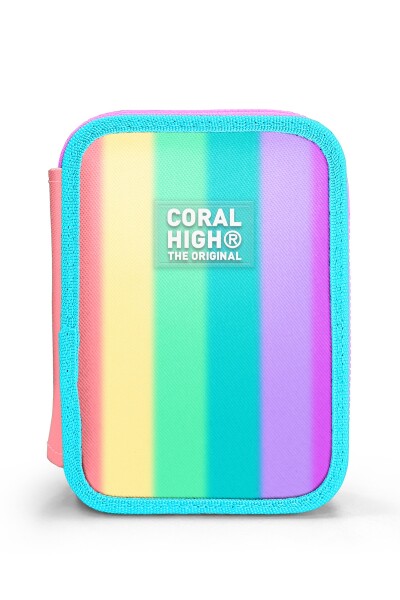 Coral High Renkli Çizgili Desenli Çift Katlı Kalem Çanta 11130 - 2