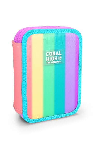 Coral High Renkli Çizgili Desenli Çift Katlı Kalem Çanta 11130 - Coral High KIDS