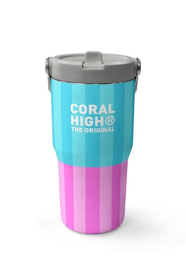 Coral High Renkli Çizgili Desenli Katlanır Ağızlıklı Çelik Termos 600 ml 38909 - 2