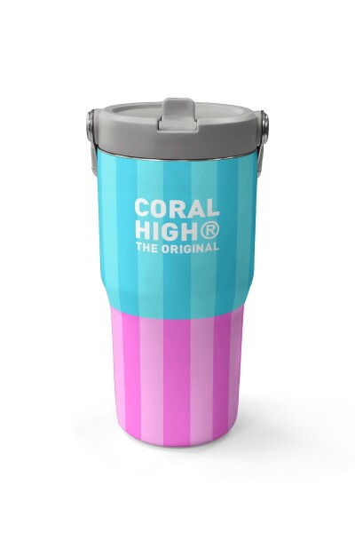 Coral High Renkli Çizgili Desenli Katlanır Ağızlıklı Çelik Termos 600 ml 38909 - 2