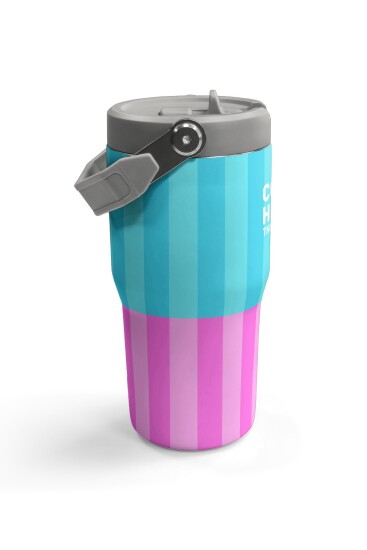 Coral High Renkli Çizgili Desenli Katlanır Ağızlıklı Çelik Termos 600 ml 38909 - 4
