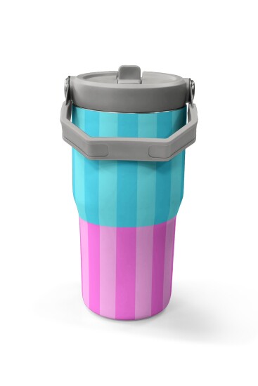 Coral High Renkli Çizgili Desenli Katlanır Ağızlıklı Çelik Termos 600 ml 38909 - 5