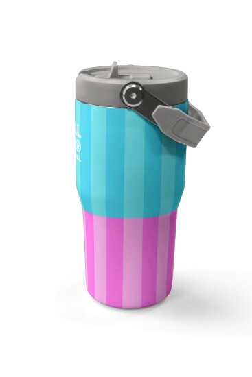 Coral High Renkli Çizgili Desenli Katlanır Ağızlıklı Çelik Termos 600 ml 38909 - 6