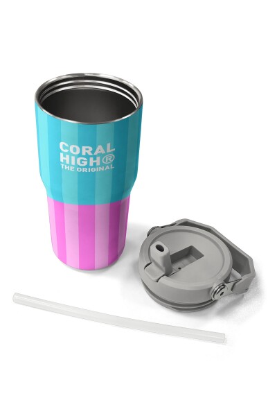 Coral High Renkli Çizgili Desenli Katlanır Ağızlıklı Çelik Termos 600 ml 38909 - 7
