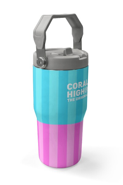 Coral High Renkli Çizgili Desenli Katlanır Ağızlıklı Çelik Termos 600 ml 38909 - 3