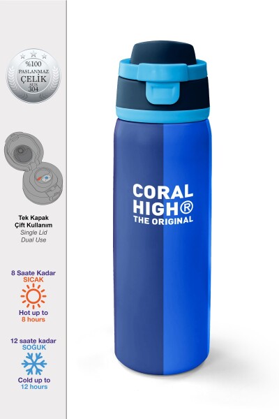 Coral High Renkli Çizgili Desenli Pipetli ve Direkt İçim Çelik Termos 800 ml 38555 - 1