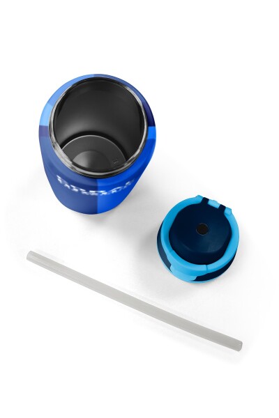 Coral High Renkli Çizgili Desenli Pipetli ve Direkt İçim Çelik Termos 800 ml 38555 - 8