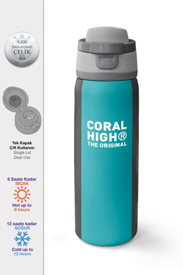 Coral High Renkli Çizgili Desenli Pipetli ve Direkt İçim Çelik Termos 800 ml 38556 - Coral High