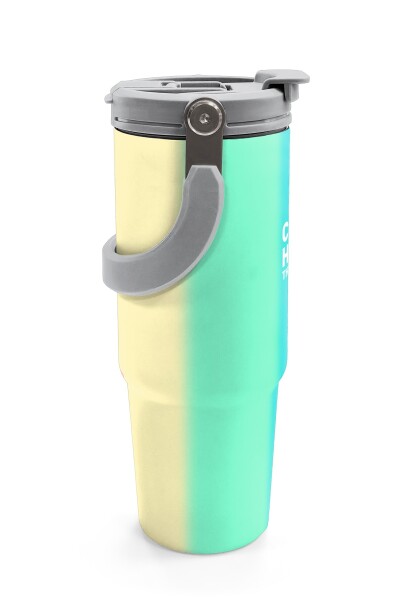 Coral High Renkli Çizgili Desenli Pipetli ve Direkt İçim Çelik Termos 900 ml 38708 - 6