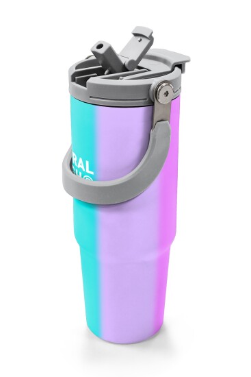 Coral High Renkli Çizgili Desenli Pipetli ve Direkt İçim Çelik Termos 900 ml 38708 - 2