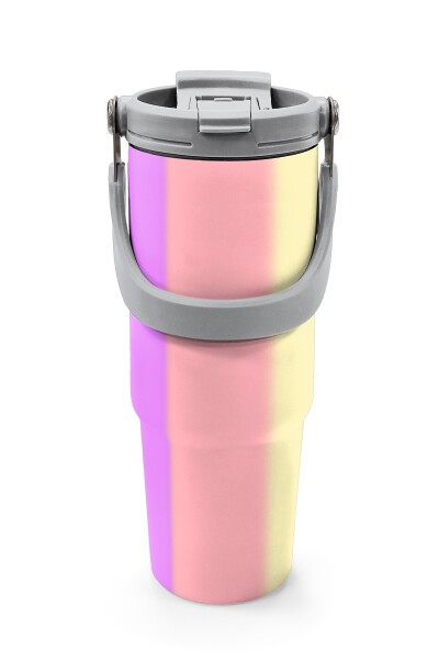 Coral High Renkli Çizgili Desenli Pipetli ve Direkt İçim Çelik Termos 900 ml 38708 - 7