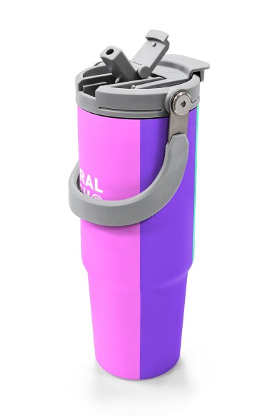 Coral High Renkli Çizgili Desenli Pipetli ve Direkt İçim Çelik Termos 900 ml 38716 - 2