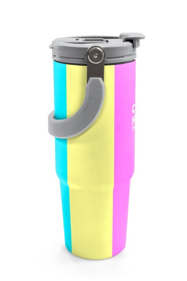 Coral High Renkli Çizgili Desenli Pipetli ve Direkt İçim Çelik Termos 900 ml 38716 - 6