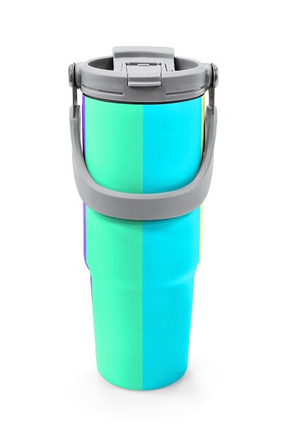 Coral High Renkli Çizgili Desenli Pipetli ve Direkt İçim Çelik Termos 900 ml 38716 - 7