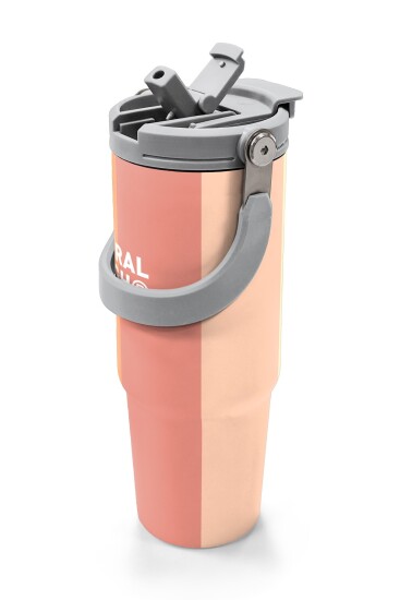 Coral High Renkli Çizgili Desenli Pipetli ve Direkt İçim Çelik Termos 900 ml 38746 - 2