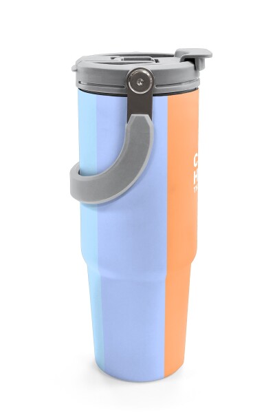 Coral High Renkli Çizgili Desenli Pipetli ve Direkt İçim Çelik Termos 900 ml 38746 - 6