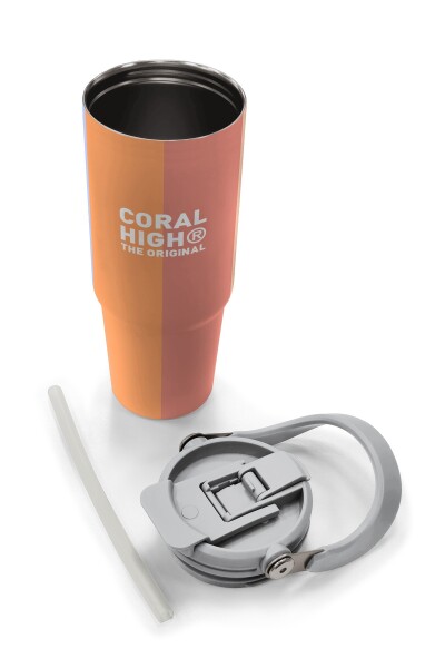 Coral High Renkli Çizgili Desenli Pipetli ve Direkt İçim Çelik Termos 900 ml 38746 - 8