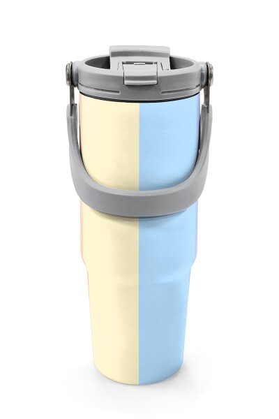 Coral High Renkli Çizgili Desenli Pipetli ve Direkt İçim Çelik Termos 900 ml 38746 - 7