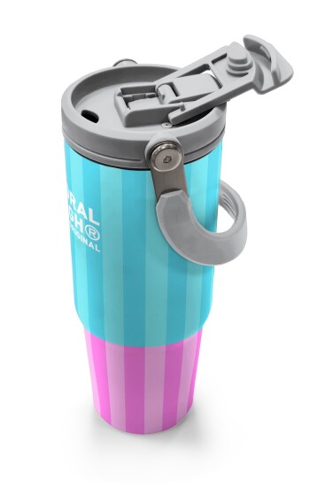 Coral High Renkli Çizgili Desenli Pipetli ve Direkt İçim Çelik Termos 900 ml 38747 - 3