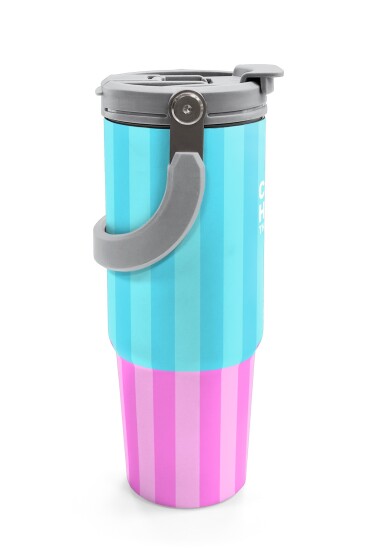 Coral High Renkli Çizgili Desenli Pipetli ve Direkt İçim Çelik Termos 900 ml 38747 - 6