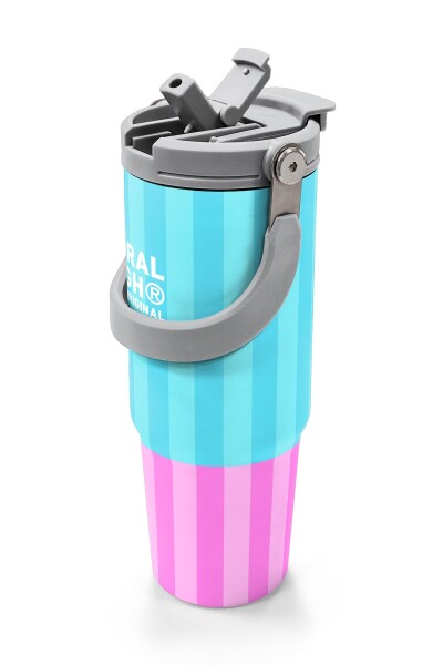 Coral High Renkli Çizgili Desenli Pipetli ve Direkt İçim Çelik Termos 900 ml 38747 - 2