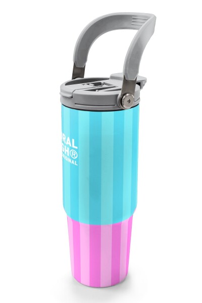 Coral High Renkli Çizgili Desenli Pipetli ve Direkt İçim Çelik Termos 900 ml 38747 - 4