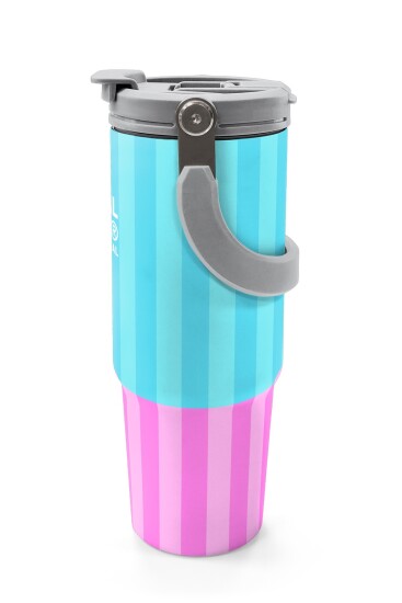 Coral High Renkli Çizgili Desenli Pipetli ve Direkt İçim Çelik Termos 900 ml 38747 - 5